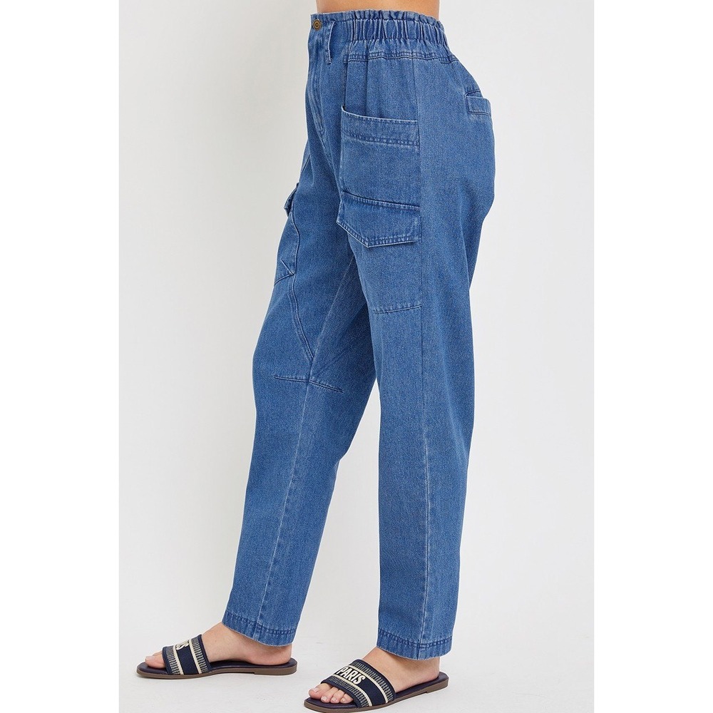 Polagram Cargo Jeans‎ Women L Blue New Elastic Waist Utility Tapered Denim - Picture 4 of 6